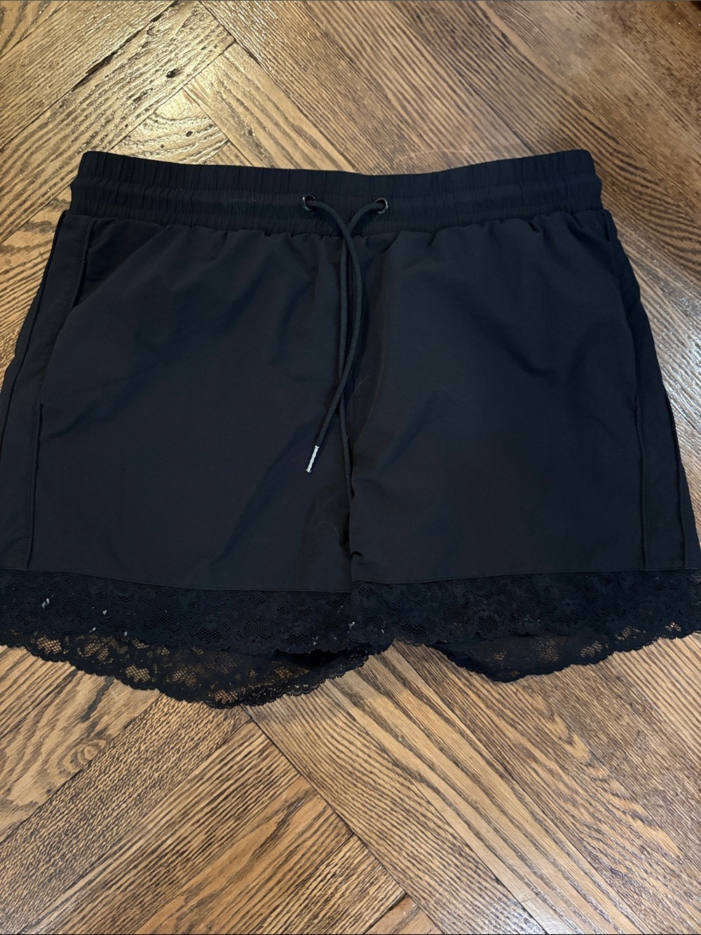 Terez Size Medium Black Lace-Trim Women's Shorts Nylon Spandex Blend